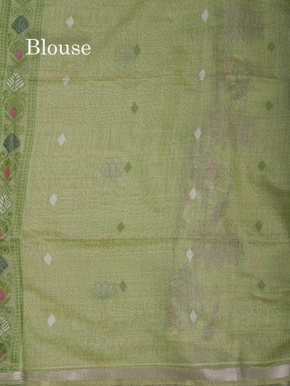 Beautiful Baby Pink Thread Work Buttas Muga Cotton Saree With Small Ribbon Border