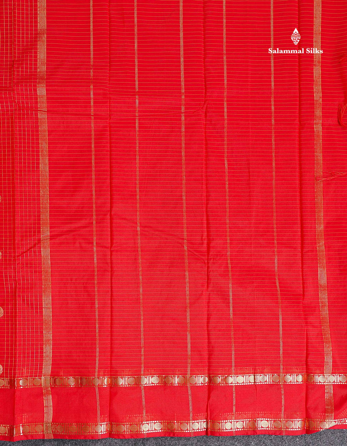 Semi Silk Saree - Orange Colour Body Zari Checks With Butta & Traditional Rettapet Border