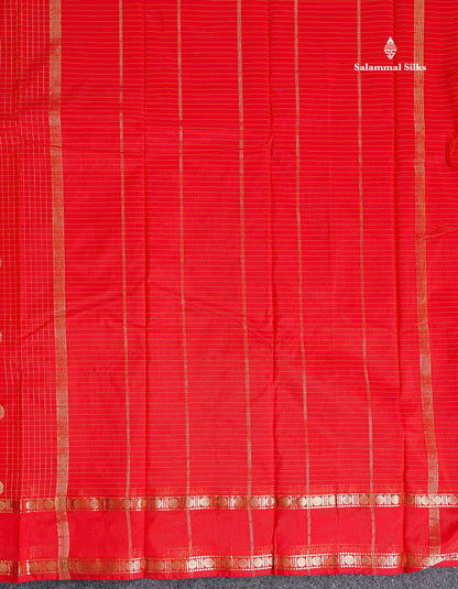 Semi Silk Saree - Orange Colour Body Zari Checks With Butta & Traditional Rettapet Border