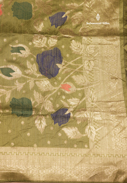 Olive Green Jute Cotton Fancy Saree With Blouse