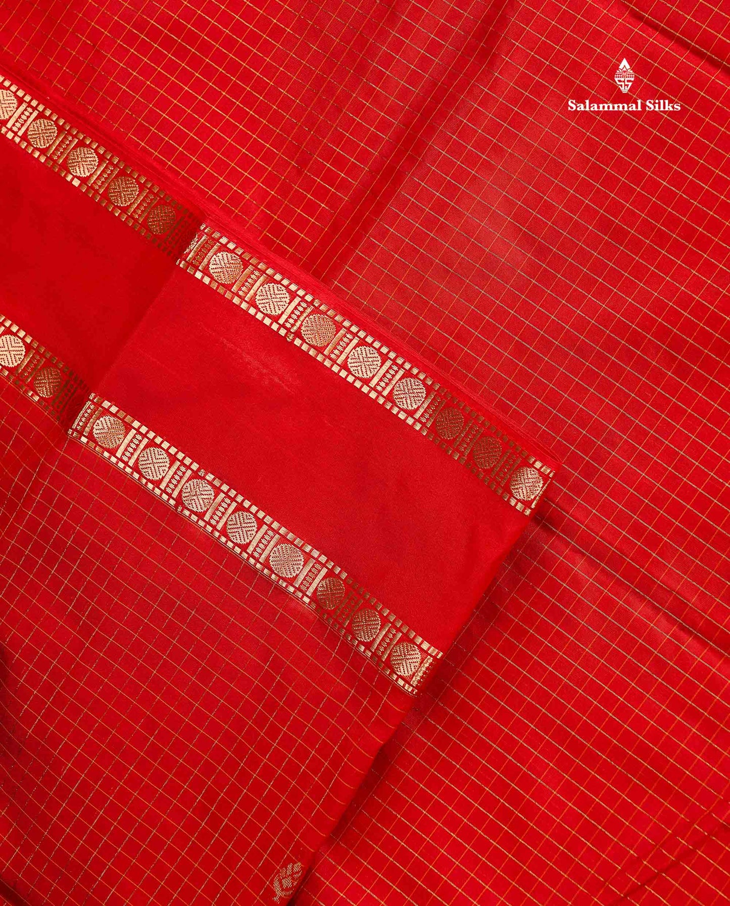 Semi Silk Saree - Orange Colour Body Zari Checks With Butta & Traditional Rettapet Border