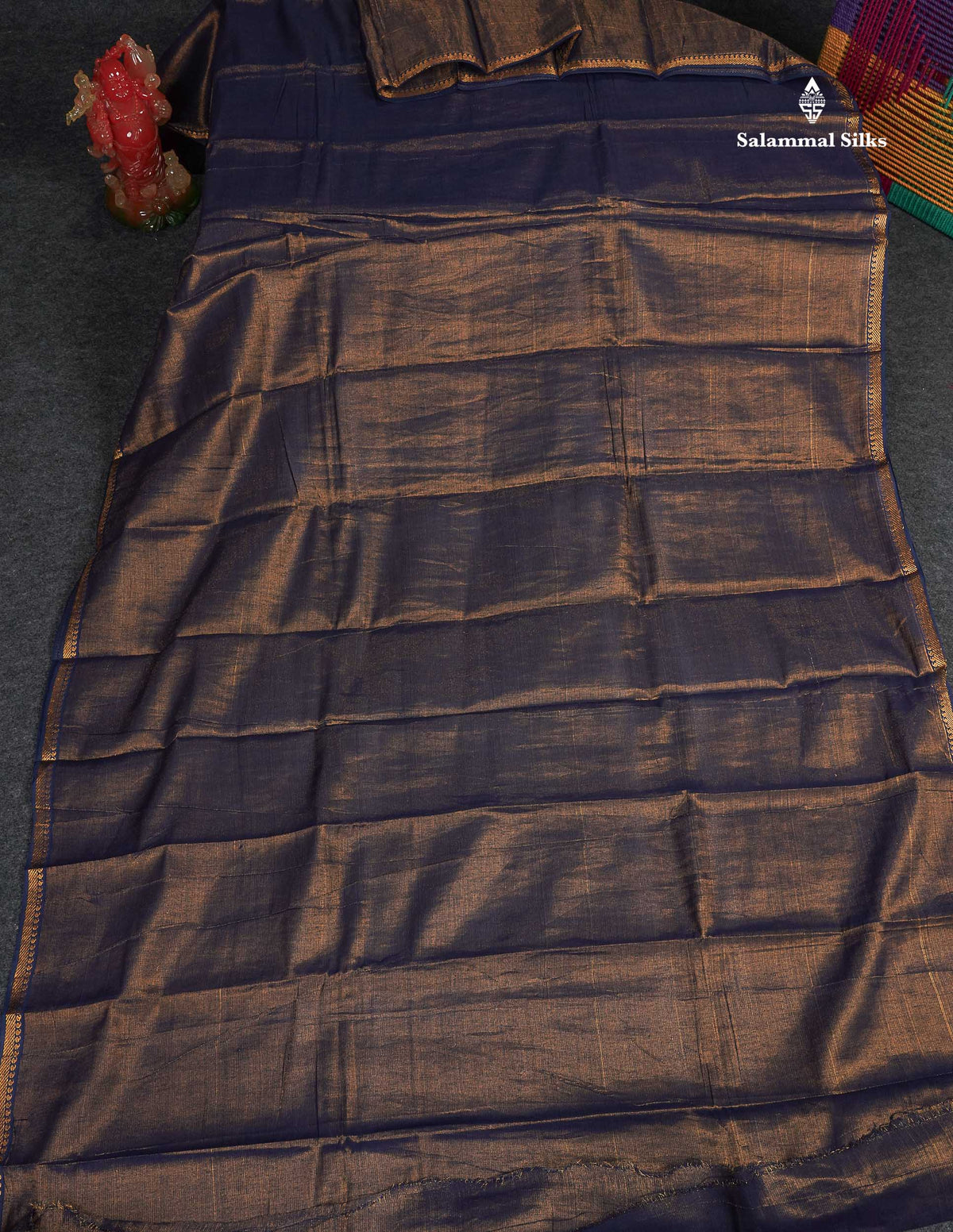 Tissue Sungudi Cotton Saree - Dark Navy Blue Colour Body With Blouse
