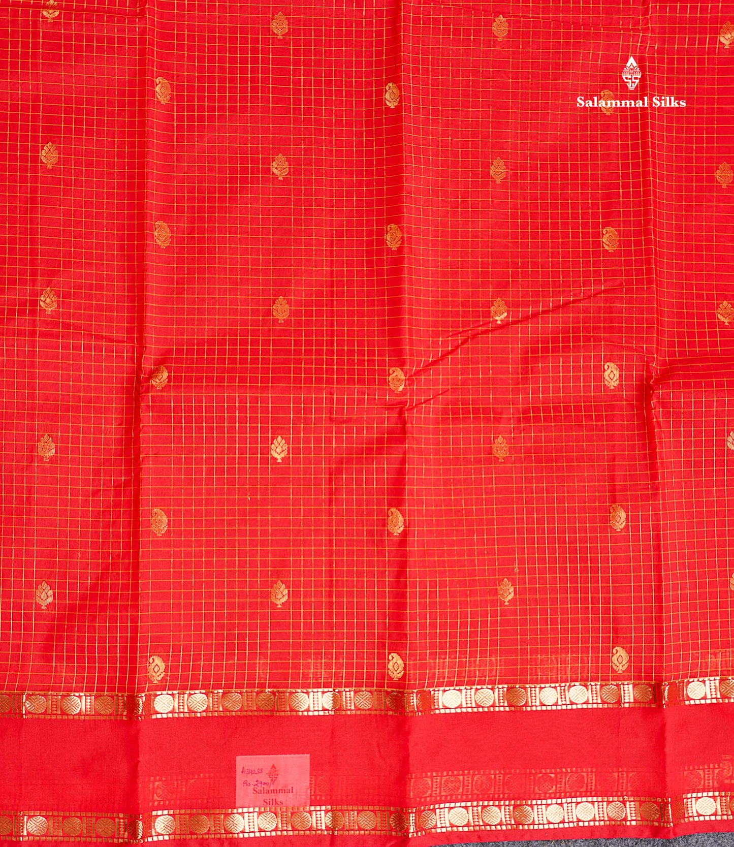 Semi Silk Saree - Orange Colour Body Zari Checks With Butta & Traditional Rettapet Border