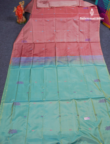 Dual Tone Blue Thread work Buttas Banana Pinth Saree (Vaazhainaar Pattu) With Contrast Pink Blouse