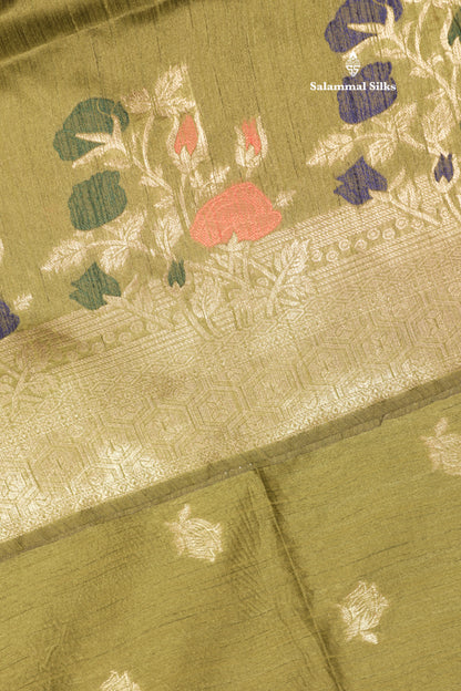 Olive Green Jute Cotton Fancy Saree With Blouse