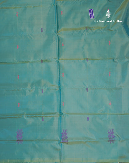 Dual Tone Blue Thread work Buttas Banana Pinth Saree (Vaazhainaar Pattu) With Contrast Pink Blouse