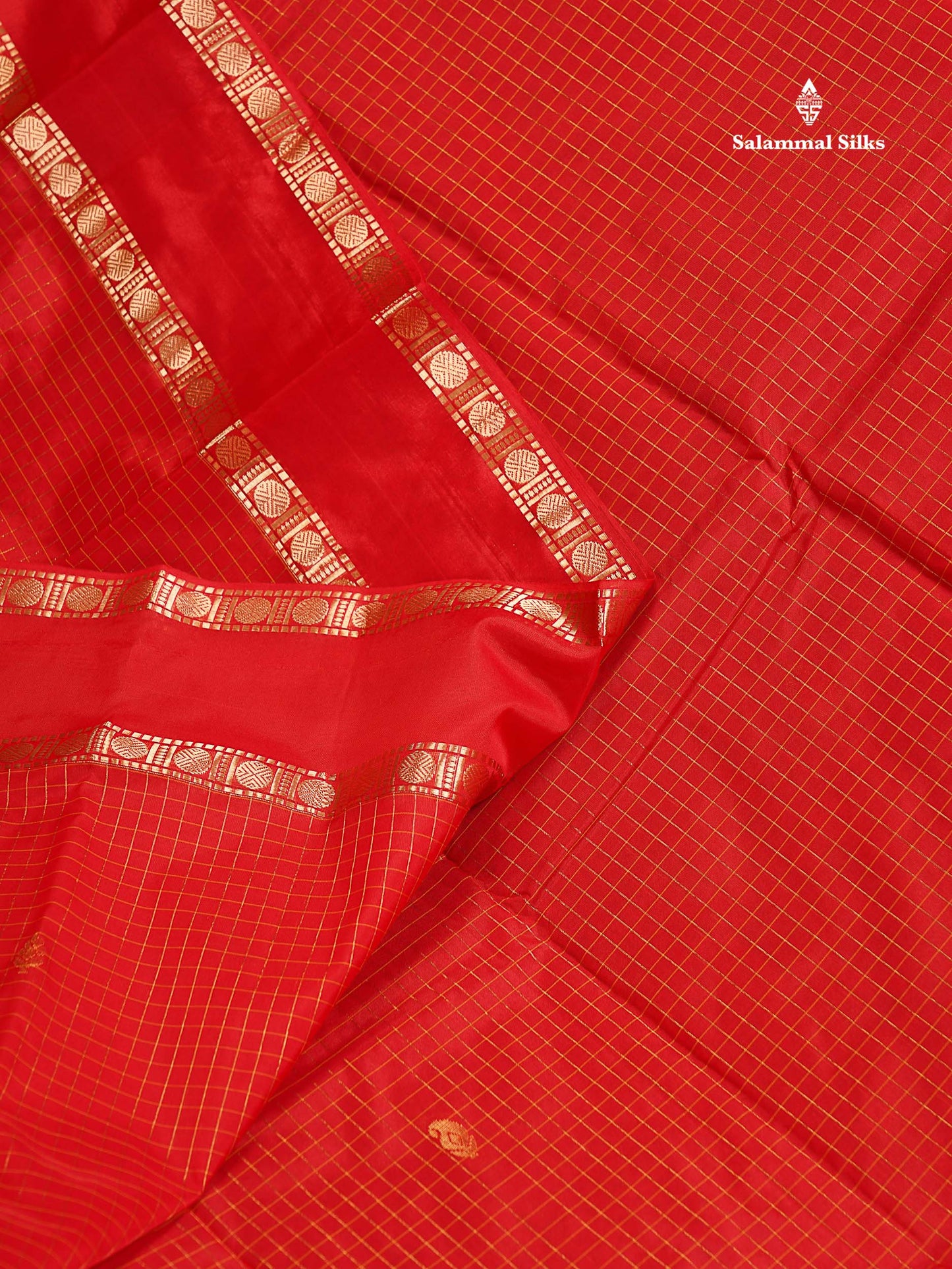 Semi Silk Saree - Orange Colour Body Zari Checks With Butta & Traditional Rettapet Border