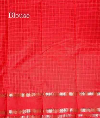 Semi Silk Saree - Orange Colour Body Zari Checks With Butta & Traditional Rettapet Border