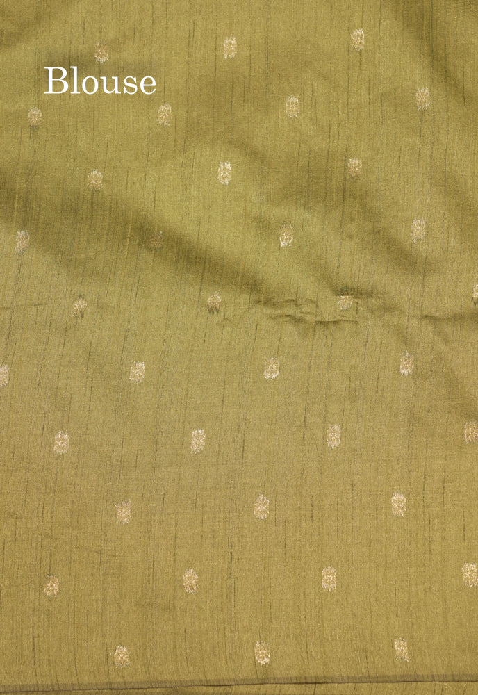 Olive Green Jute Cotton Fancy Saree With Blouse