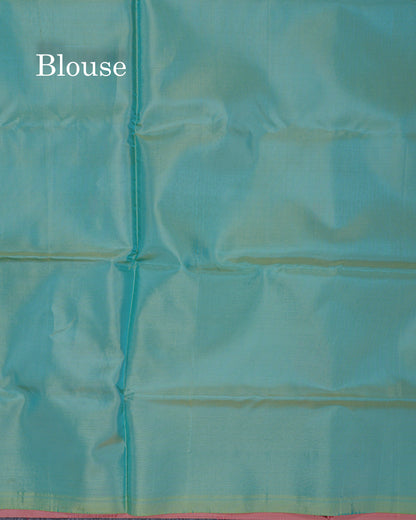 Dual Tone Blue Thread work Buttas Banana Pinth Saree (Vaazhainaar Pattu) With Contrast Pink Blouse