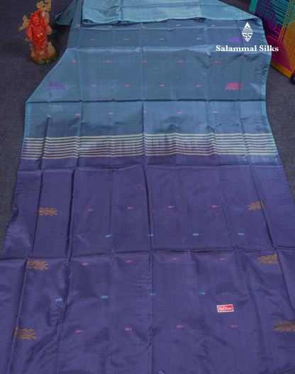 Ice Blue Thread work Buttas Banana Pinth Saree (Vaazhainaar Pattu) With Contrast Navy Blue Blouse