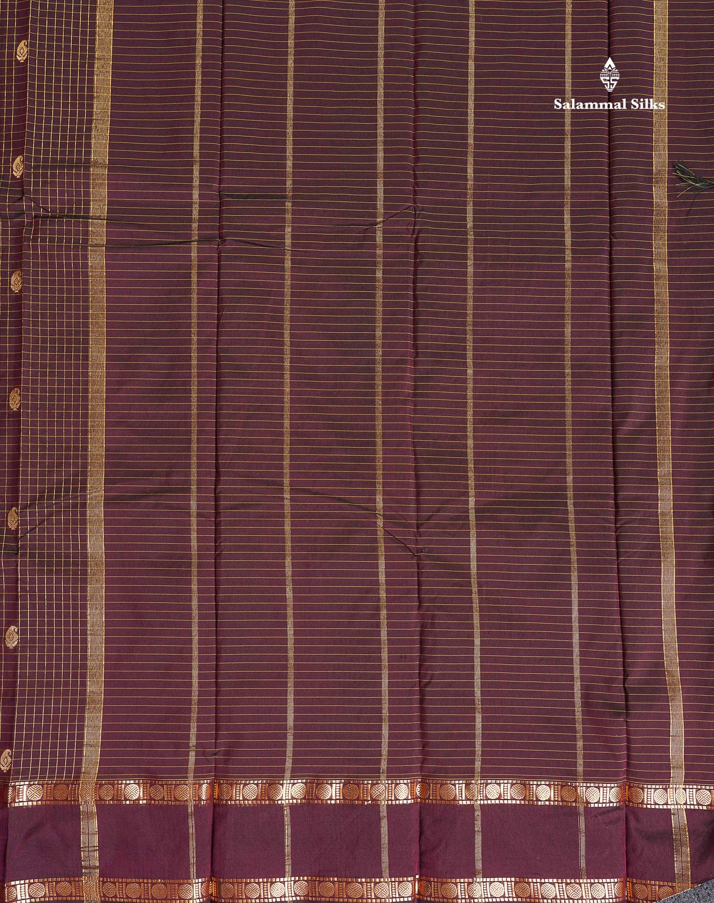Semi Silk Saree - Orange Colour Body Zari Checks With Butta & Traditional Rettapet Border