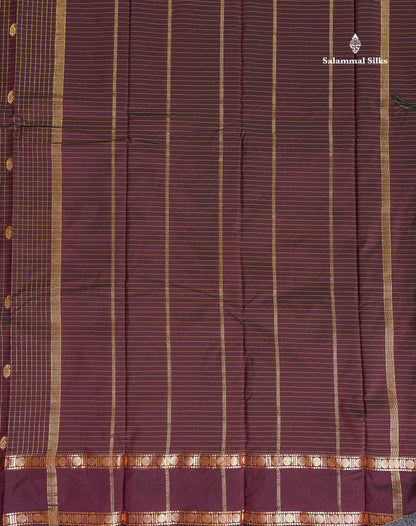 Semi Silk Saree - Orange Colour Body Zari Checks With Butta & Traditional Rettapet Border