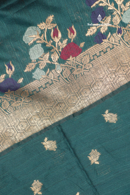 Olive Green Jute Cotton Fancy Saree With Blouse