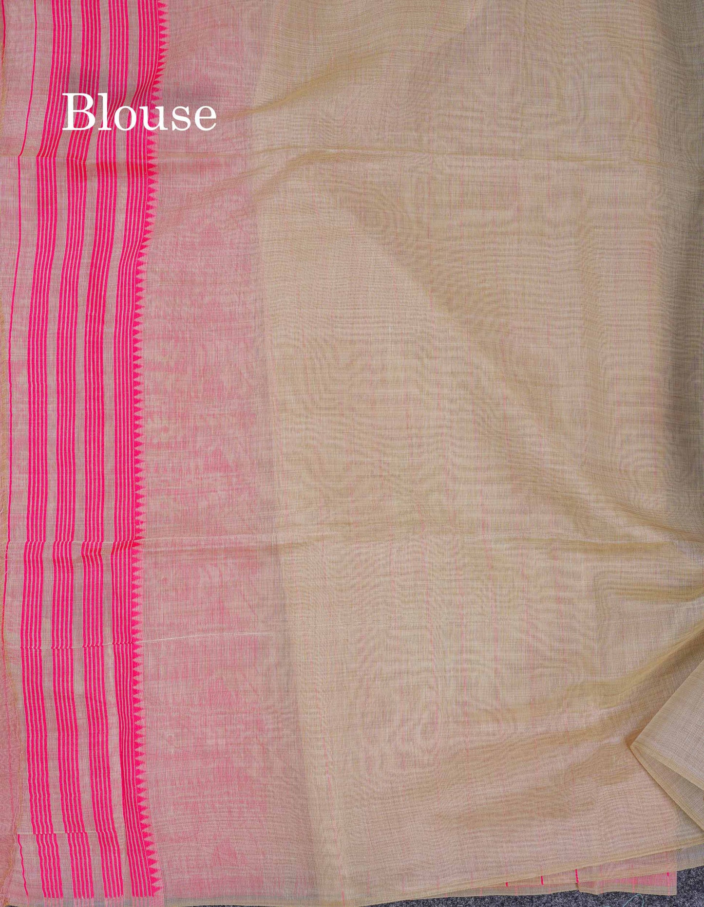 Beautiful Cream Sandal Thread Work & Zari Buttas Muga Cotton Saree With Contrast Pink Fancy Border