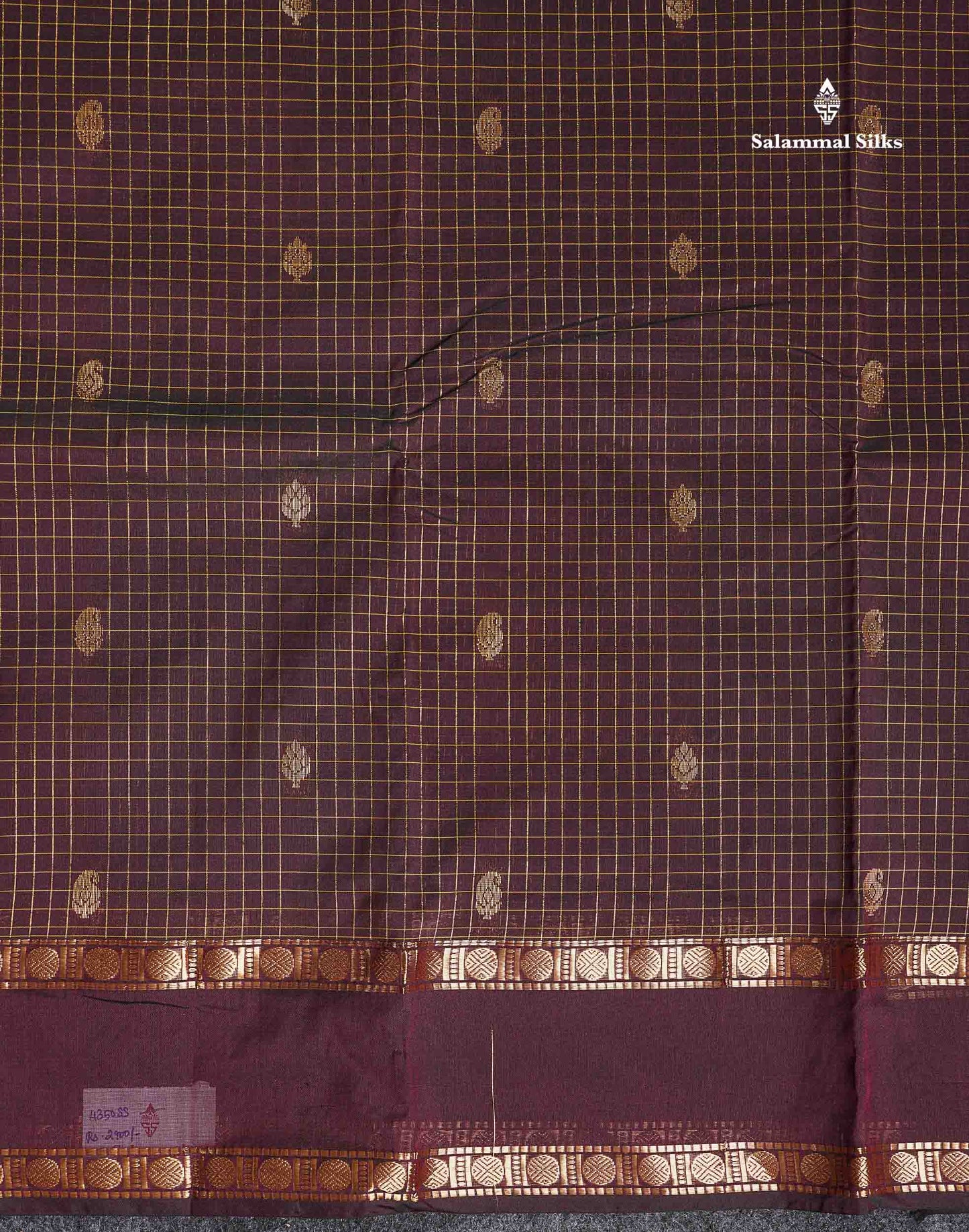 Semi Silk Saree - Orange Colour Body Zari Checks With Butta & Traditional Rettapet Border