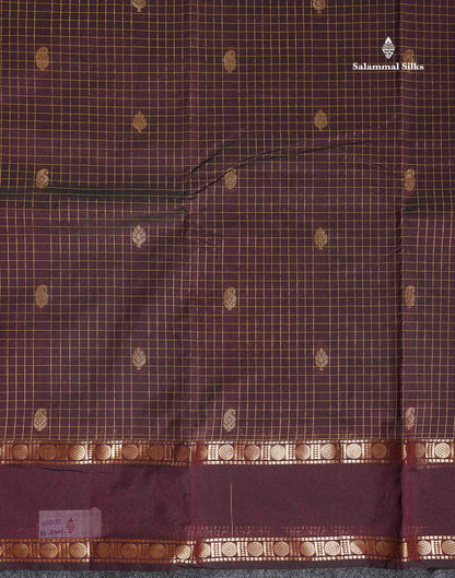 Semi Silk Saree - Orange Colour Body Zari Checks With Butta & Traditional Rettapet Border