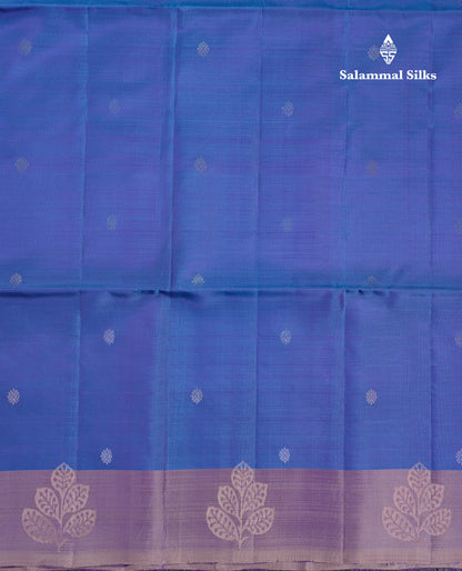 Beautiful Dual Tone Peacock Blue PureMix Kanjivaram Soft Silk Saree With Contrast Light Violet Blouse