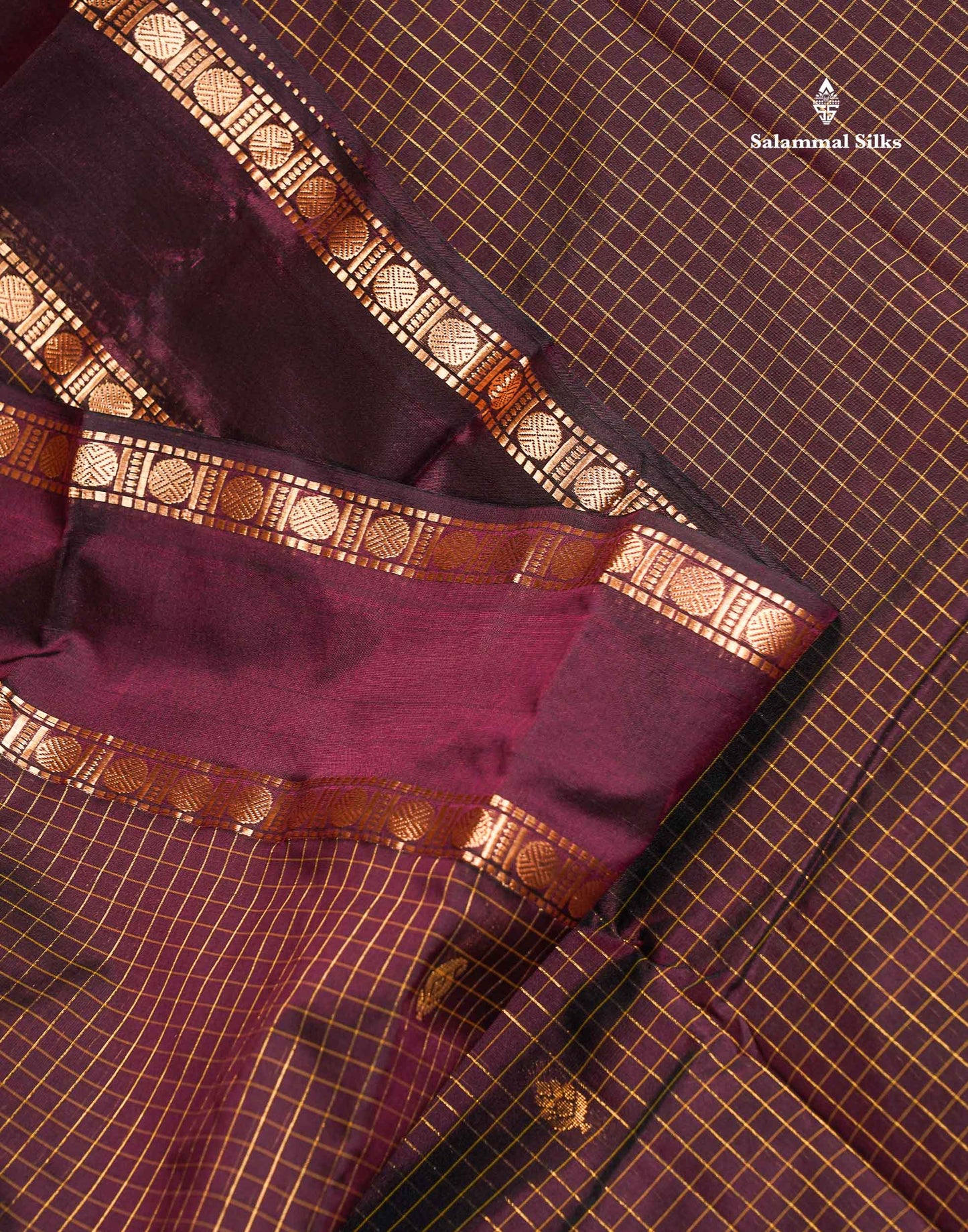 Semi Silk Saree - Orange Colour Body Zari Checks With Butta & Traditional Rettapet Border