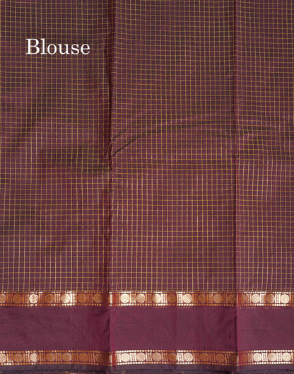 Semi Silk Saree - Orange Colour Body Zari Checks With Butta & Traditional Rettapet Border