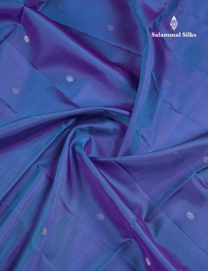 Beautiful Dual Tone Peacock Blue PureMix Kanjivaram Soft Silk Saree With Contrast Light Violet Blouse
