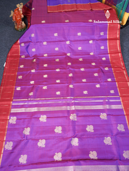 Violet Beautiful Traditional Buttas Pure Kanjivaram Silk Saree Pure Zari with Maroon Border
