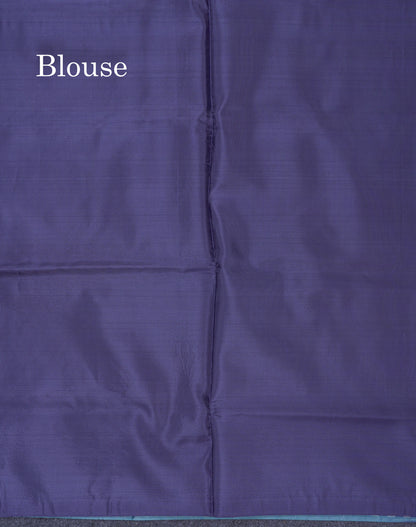 Ice Blue Thread work Buttas Banana Pinth Saree (Vaazhainaar Pattu) With Contrast Navy Blue Blouse