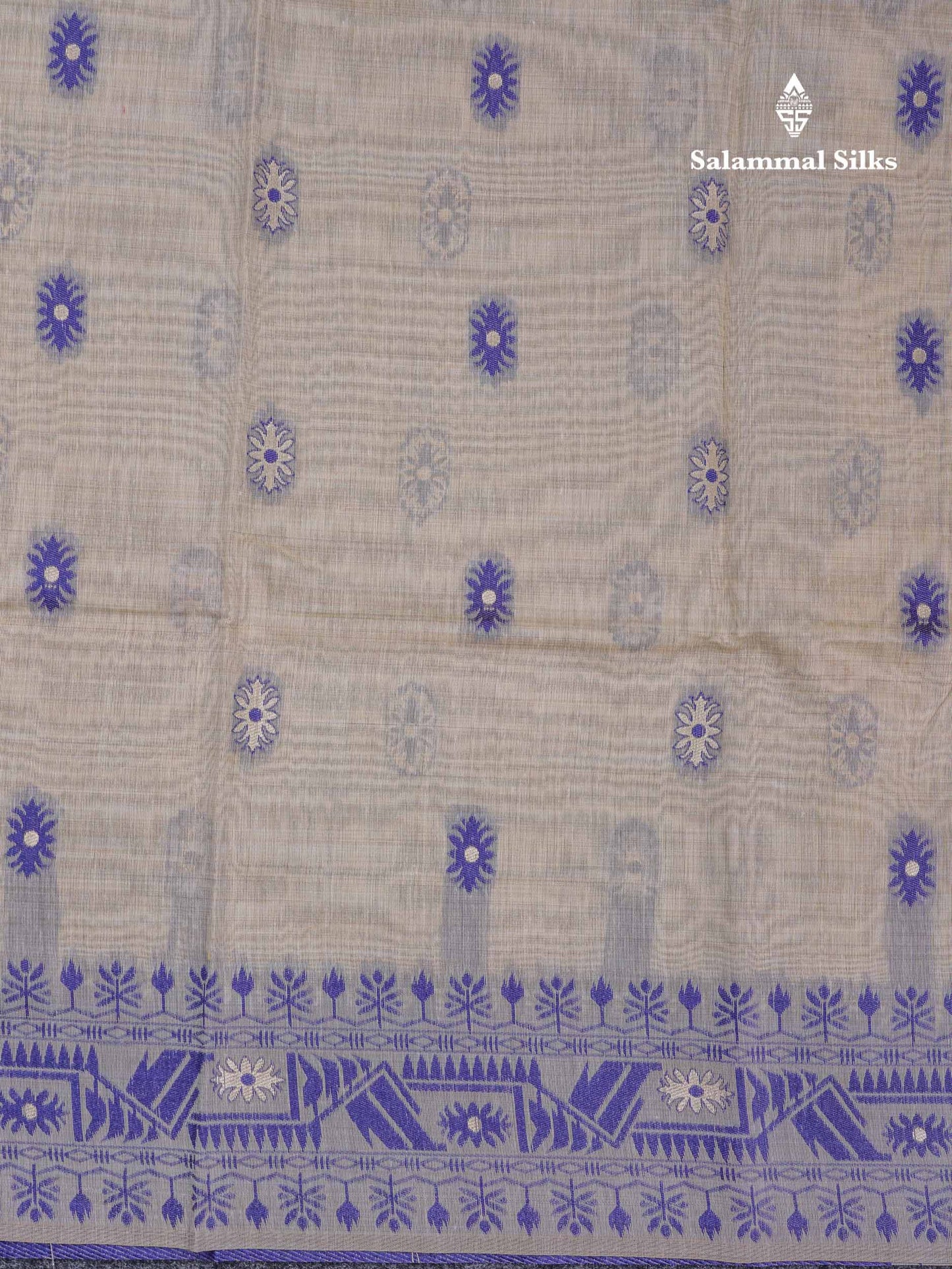 Beautiful Cream Sandal Thread Work & Zari Buttas Muga Cotton Saree With Contrast Pink Fancy Border