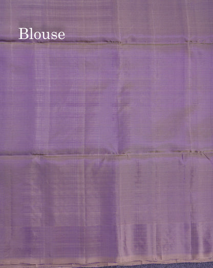 Beautiful Dual Tone Peacock Blue PureMix Kanjivaram Soft Silk Saree With Contrast Light Violet Blouse