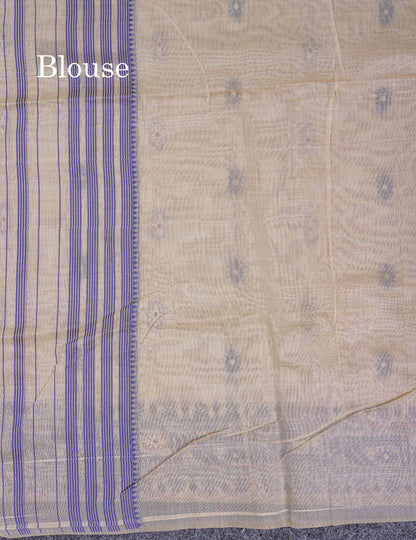 Beautiful Cream Sandal Thread Work & Zari Buttas Muga Cotton Saree With Contrast Pink Fancy Border