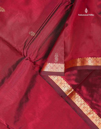 Semi Silk Saree - Maroon Colour Body Zari Butta With Traditional Small Border