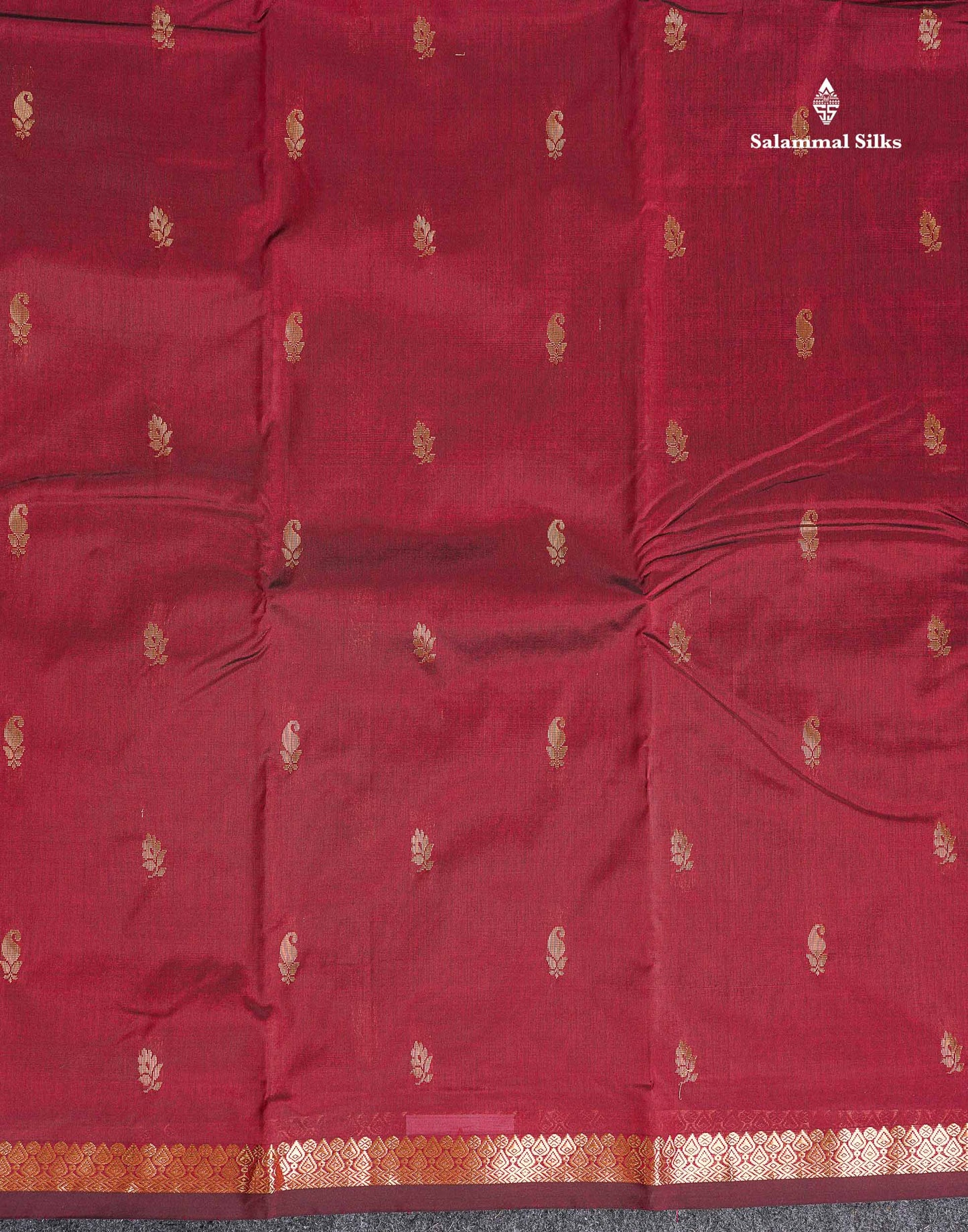 Semi Silk Saree - Maroon Colour Body Zari Butta With Traditional Small Border