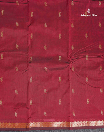 Semi Silk Saree - Maroon Colour Body Zari Butta With Traditional Small Border
