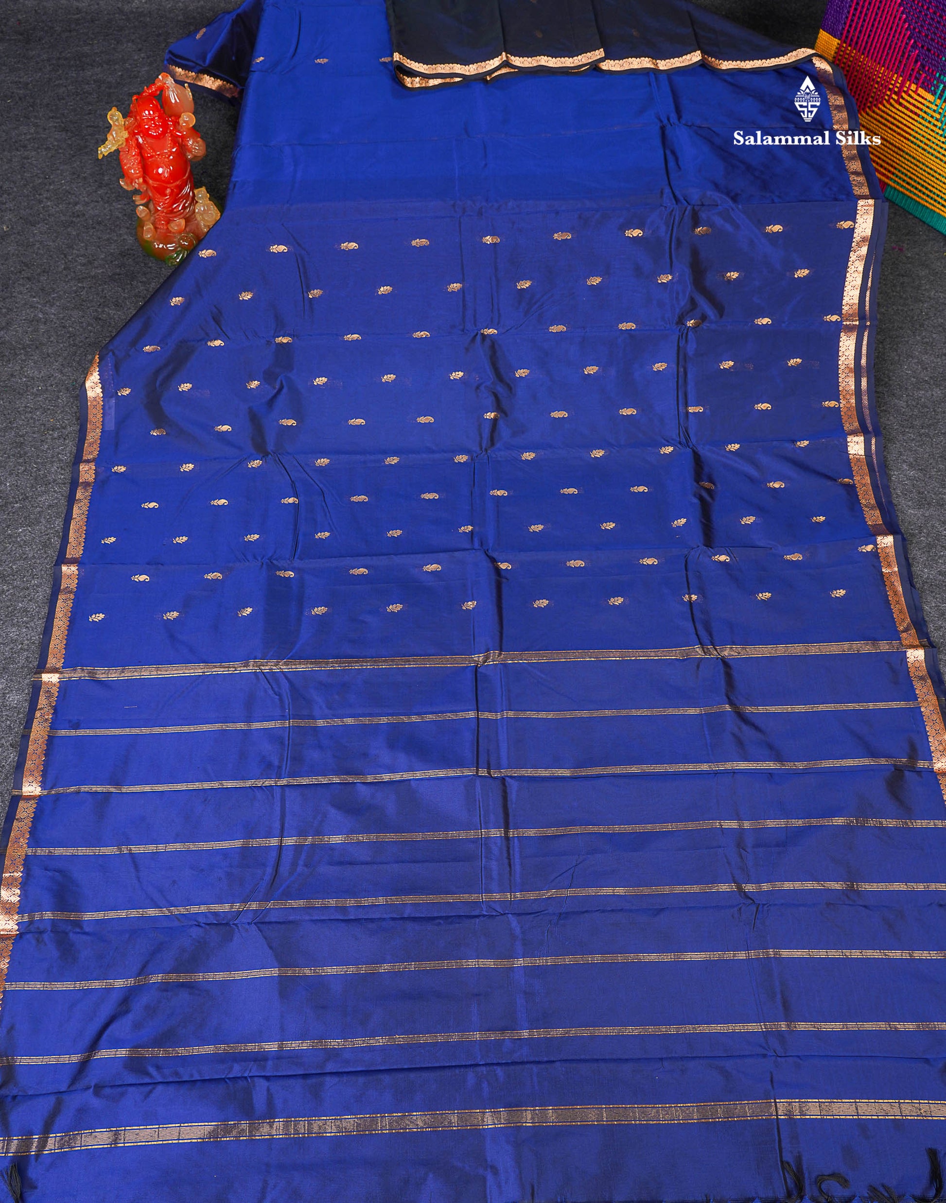 Semi Silk Saree - Royal Blue Colour Body Zari Butta With Traditional Small Border