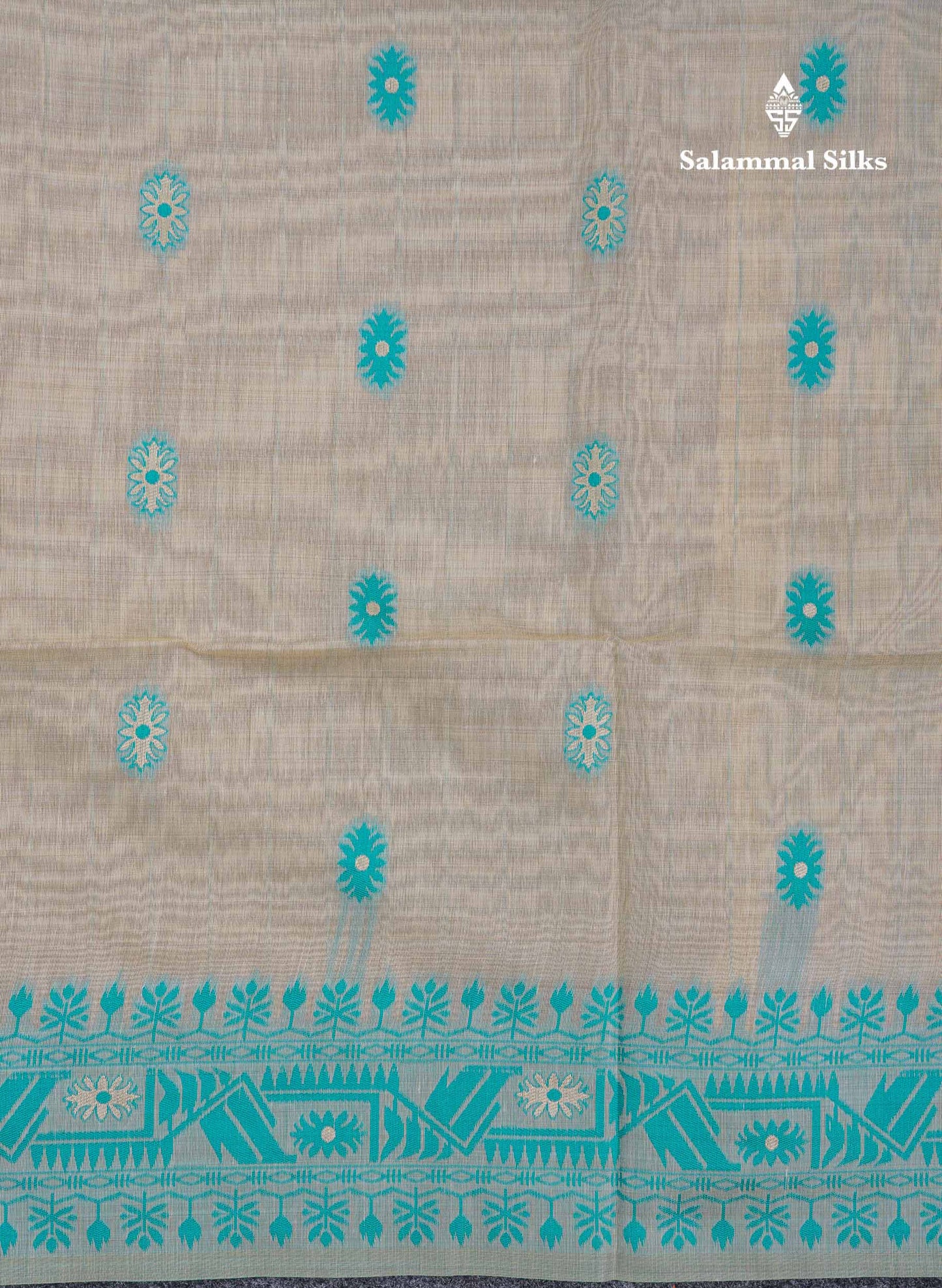 Beautiful Cream Sandal Thread Work & Zari Buttas Muga Cotton Saree With Contrast Pink Fancy Border