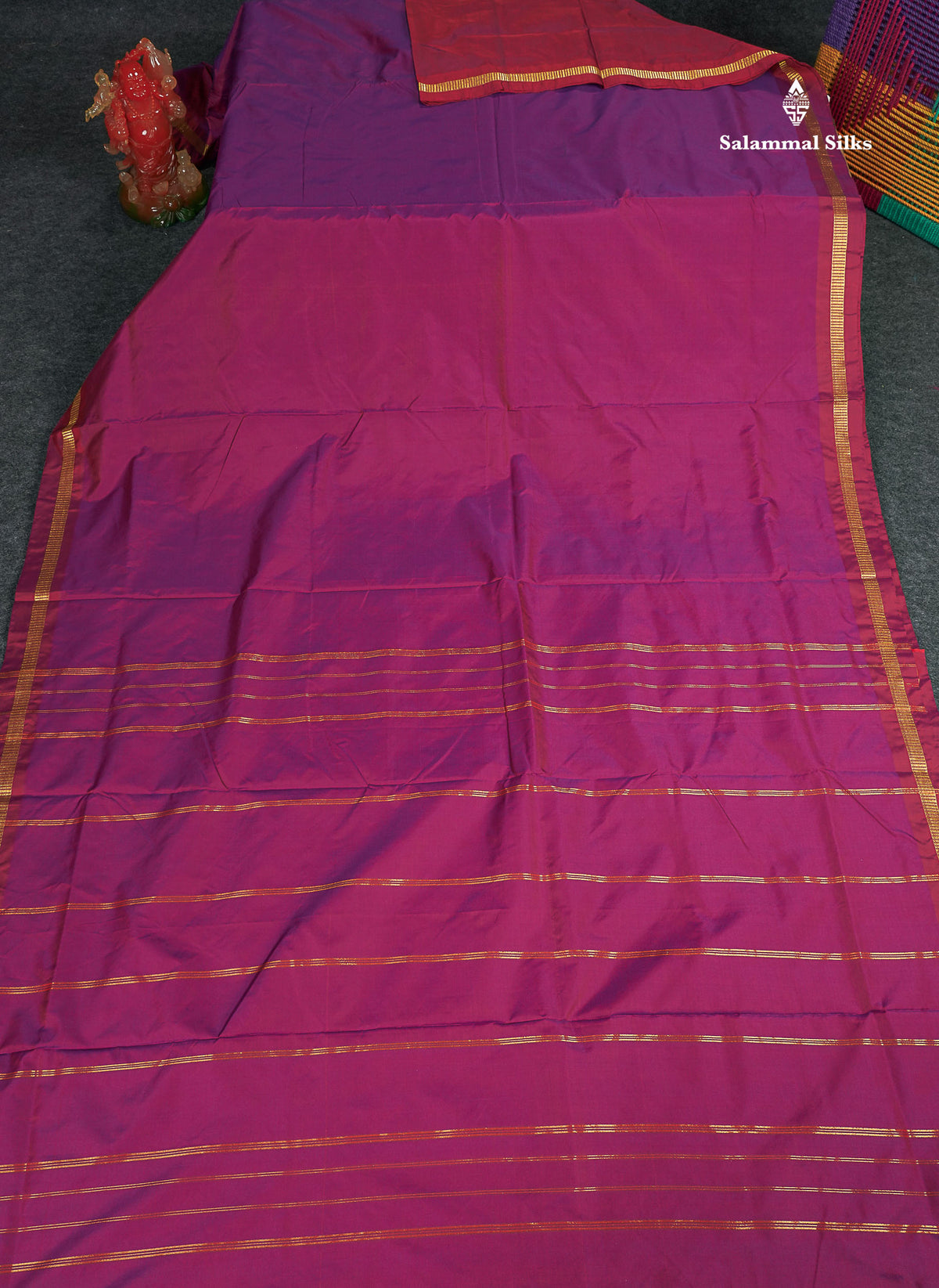 Semi Silk Saree - Magenta Colour Body Plain With Small Border | 10 Yards 