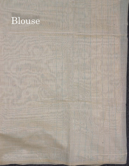 Beautiful Cream Sandal Thread Work & Zari Buttas Muga Cotton Saree With Contrast Pink Fancy Border