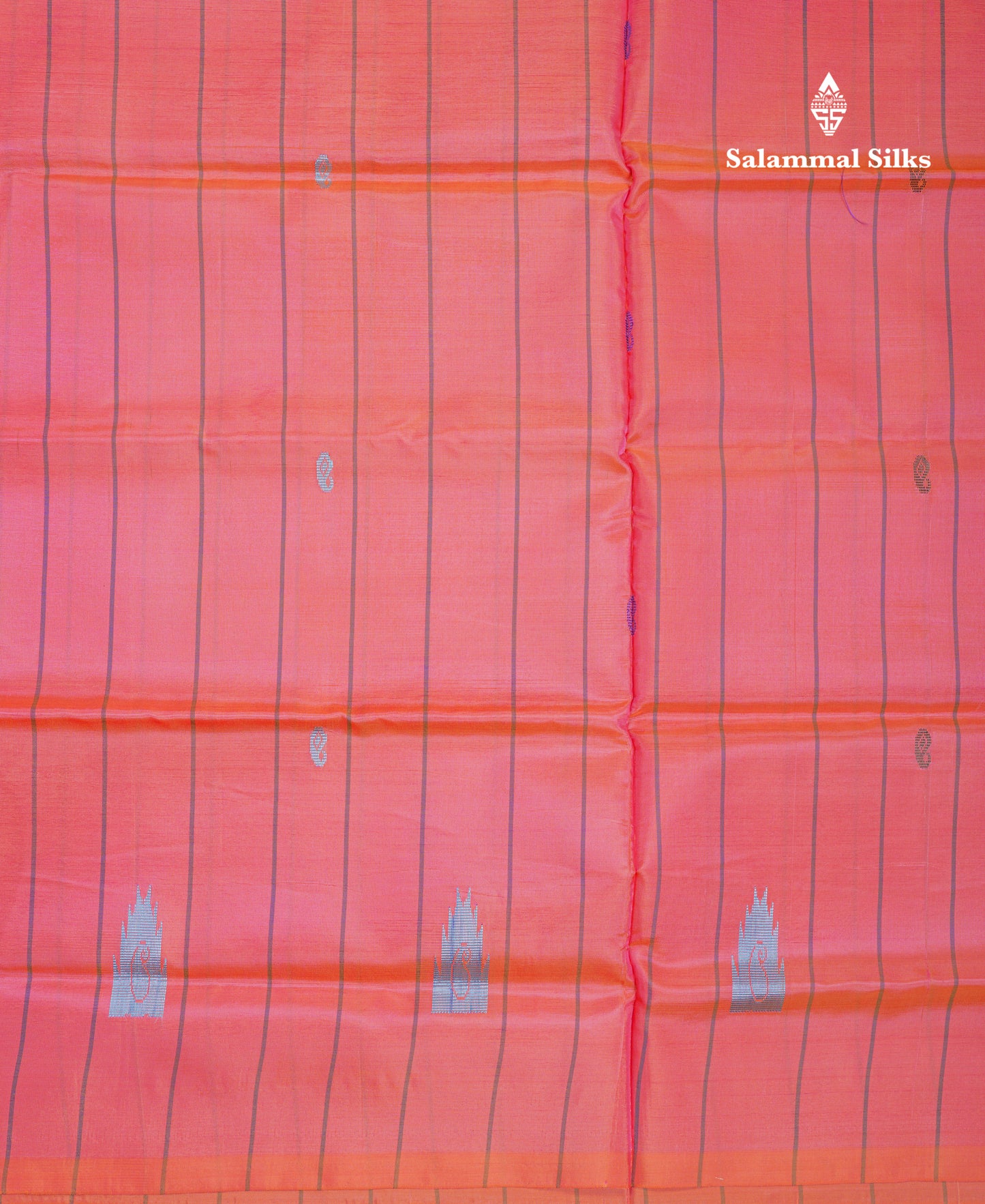 Pinkish Peach Thread work & Lines Buttas Banana Pinth Saree (Vaazhainaar Pattu) With Contrast Violet Blouse