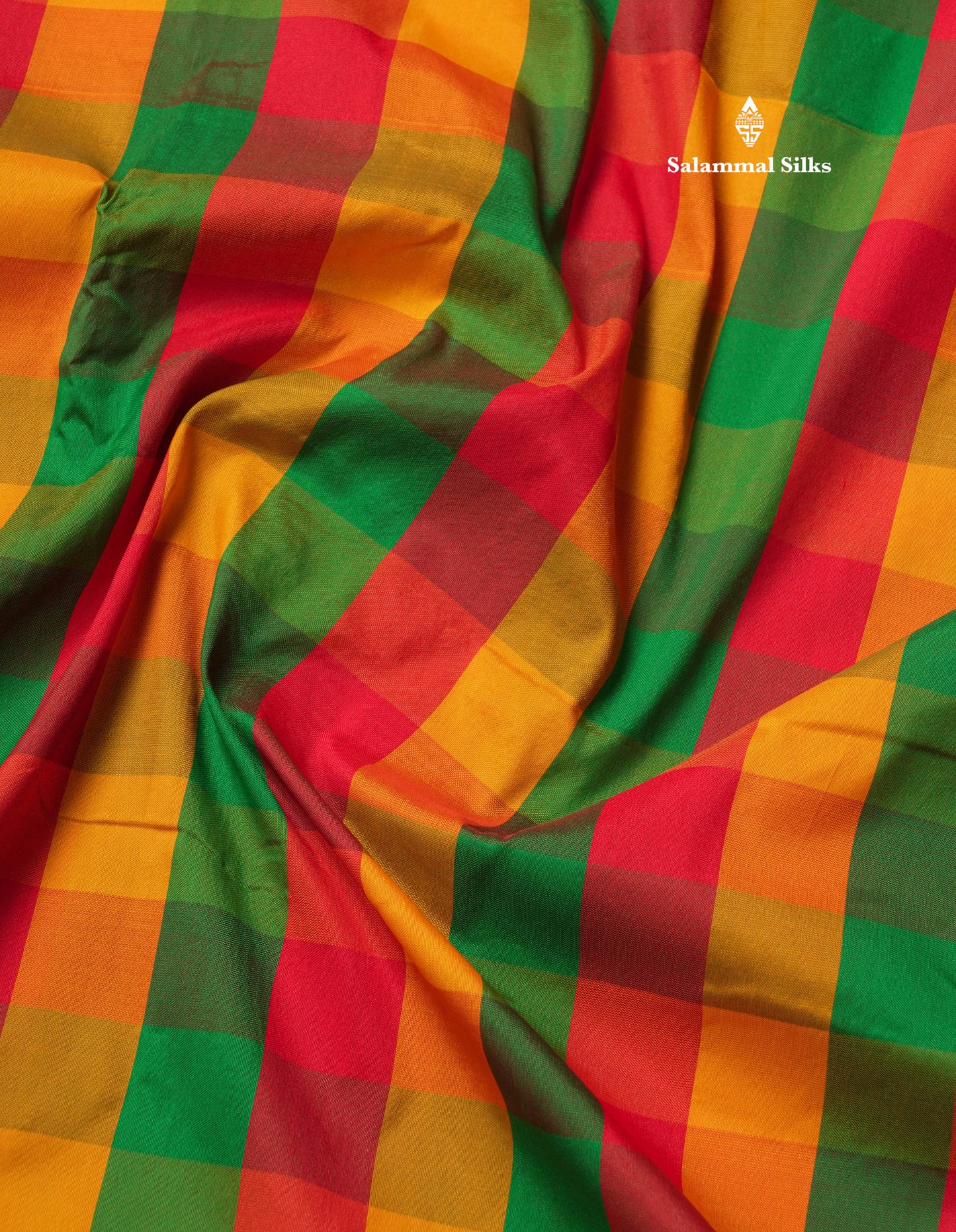 9.5 Yards Semi Silk Saree Multicolour Checks with Self Border