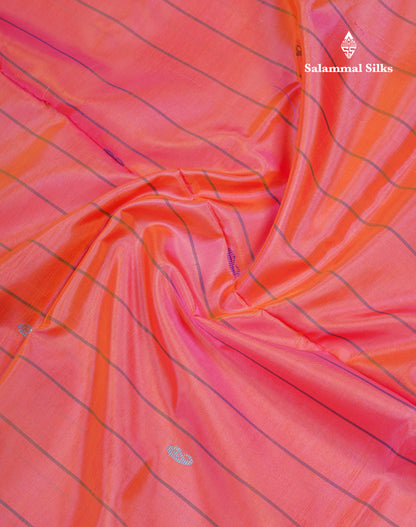 Pinkish Peach Thread work & Lines Buttas Banana Pinth Saree (Vaazhainaar Pattu) With Contrast Violet Blouse