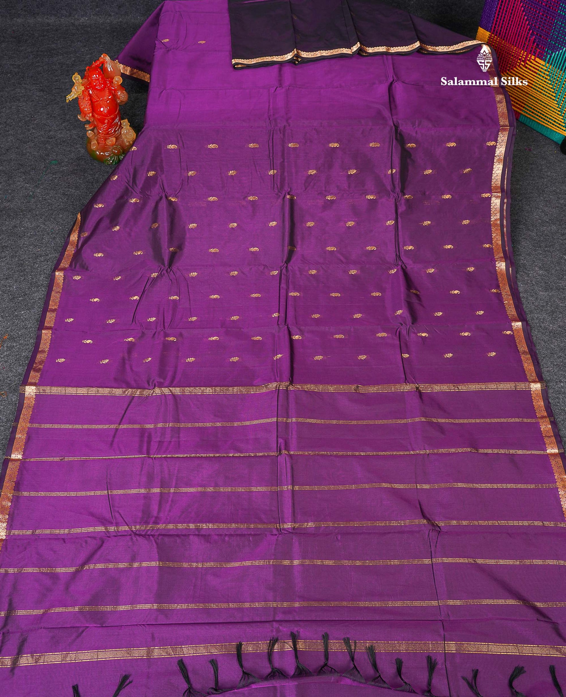 Semi Silk Saree - Purple Colour Body Zari Butta With Traditional Small Border