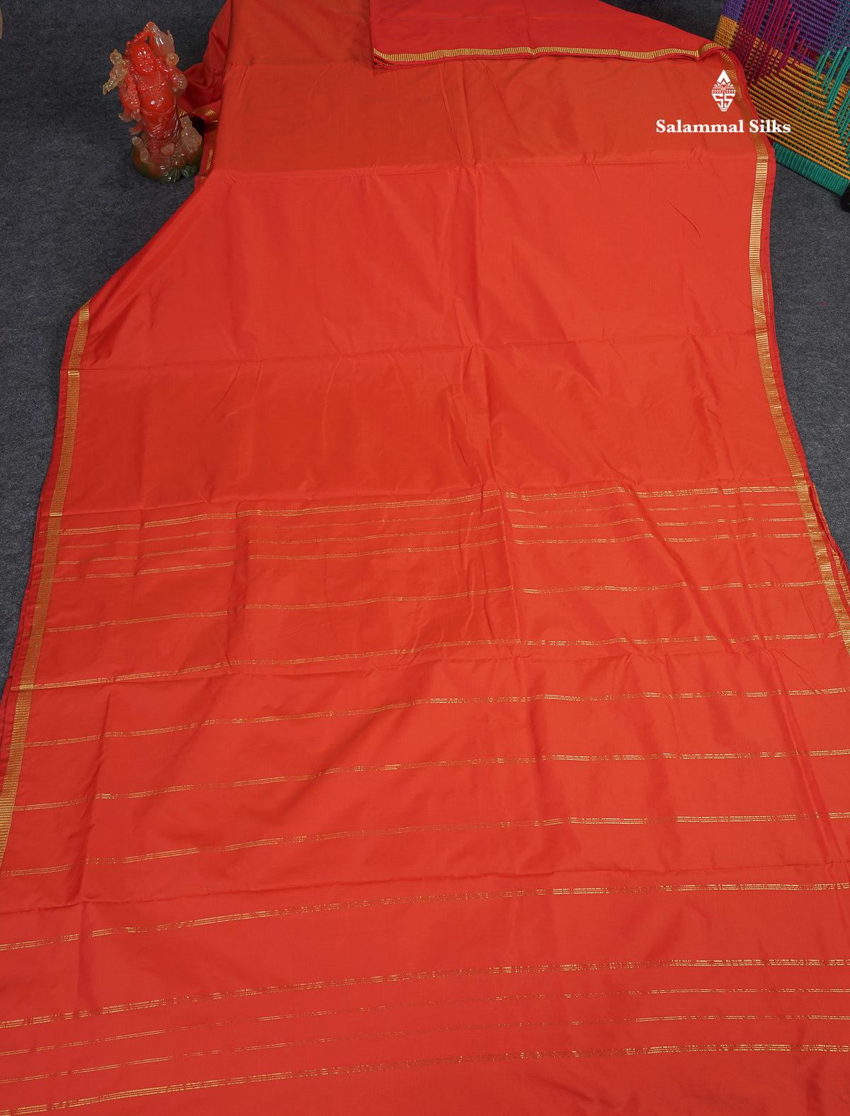 Semi Silk Saree - Orange Colour Body Plain With Small Border | 10 Yards 