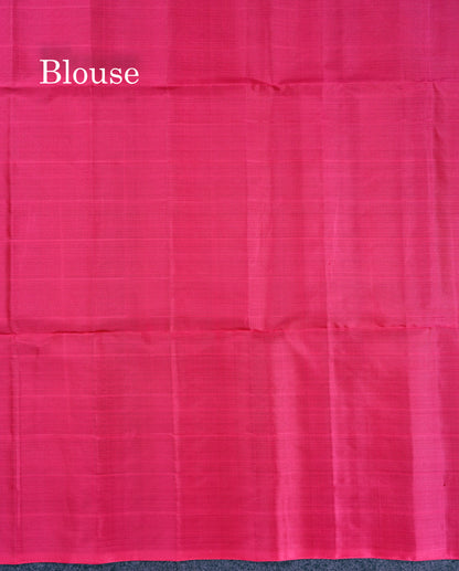 Beautiful Navy Blue Checks With Butta Pure Kanjivaram Soft Silk Saree With Contrast Pink Blouse