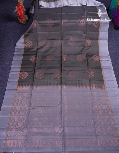 Beautiful Elephant Grey PureMix Kanjivaram Soft Silk Saree With Contrast Light Grey Fancy Border