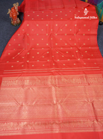 Red Traditional Buttas Pure Kanjivaram Silk Saree 2G Zari with Zari Lines Border