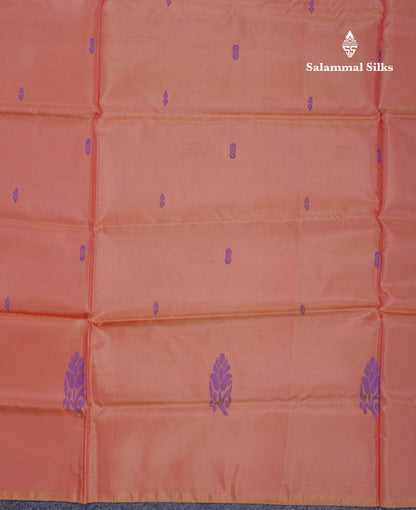 Orange Thread work Buttas Banana Pinth Saree (Vaazhainaar Pattu) With Contrast Bottle Green Blouse