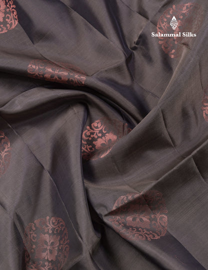 Beautiful Elephant Grey PureMix Kanjivaram Soft Silk Saree With Contrast Light Grey Fancy Border