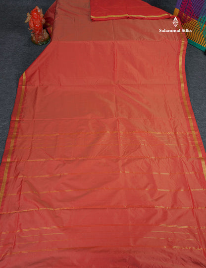 Semi Silk Saree - Peach Colour Body Plain With Small Border | 10 Yards 