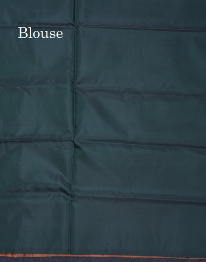 Orange Thread work Buttas Banana Pinth Saree (Vaazhainaar Pattu) With Contrast Bottle Green Blouse