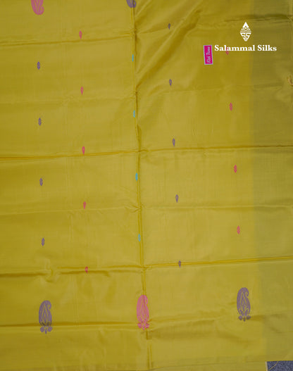 Dark Violet Thread work Buttas Banana Pinth Saree (Vaazhainaar Pattu) With Contrast Parrot Green Blouse